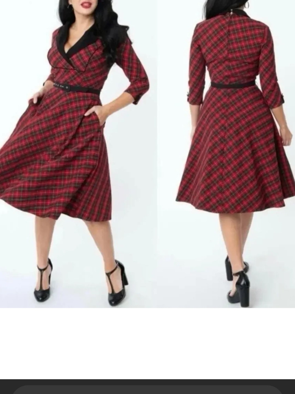 👠Unique Vintage Trudy 50'S Red And Black Plaid Swing Dress with Collar SZ M - Picture 14 of 14